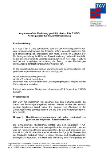 Angaben auf der Rechnung gemÃ¤Ã Â§ 14 Abs. 4 Nr. 7 UStG ... - Zgv