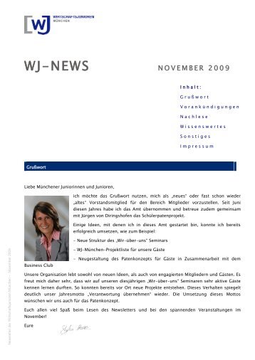 Newsletter der Wirtschaftsjunioren MÃƒÂ¼nchen - August 2009