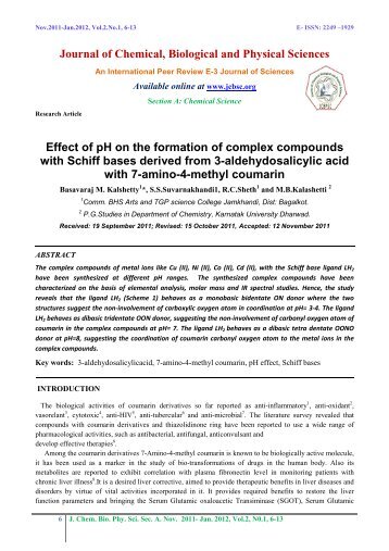 Effect of pH on the formation of complex compounds with Schiff ...