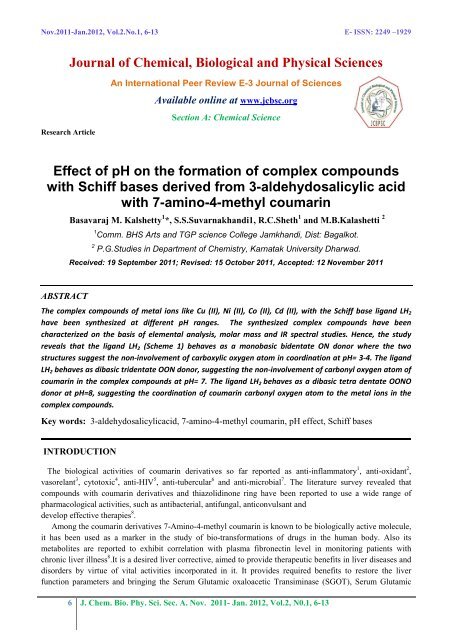 Effect of pH on the formation of complex compounds with Schiff ...