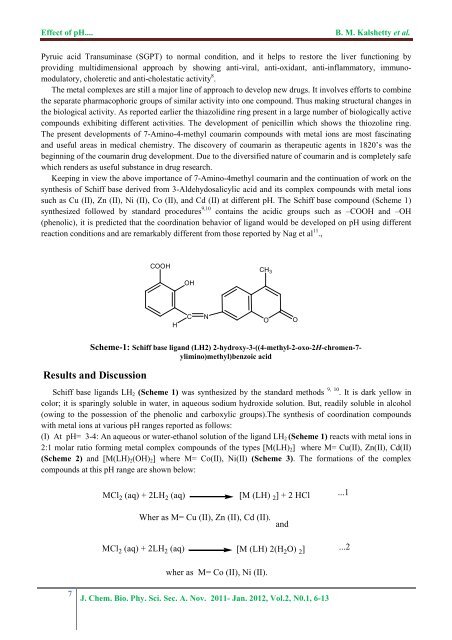 Effect of pH on the formation of complex compounds with Schiff ...