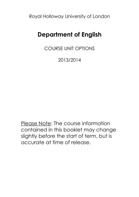English Options Booklet 13 14 Royal Holloway University Of English Options Booklet 13 14 Royal Holloway University Of