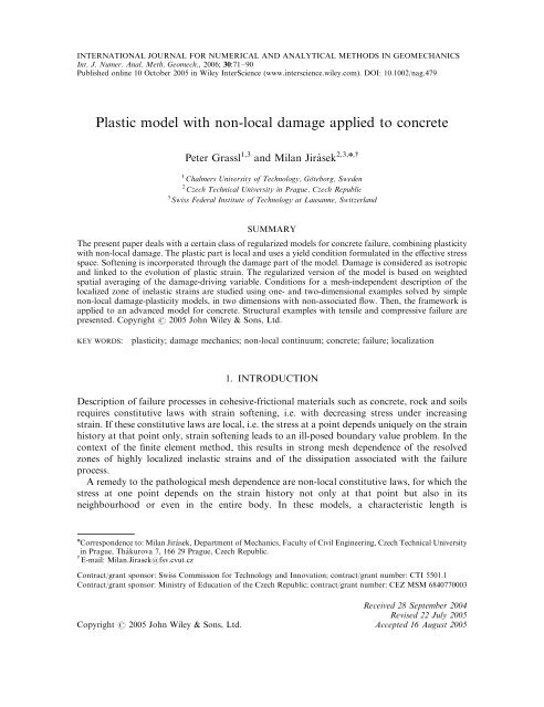 Plastic model with non-local damage applied to concrete