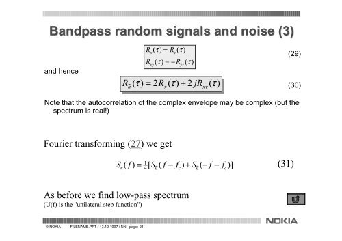 Band-pass and equivalent low-pass signal modeling