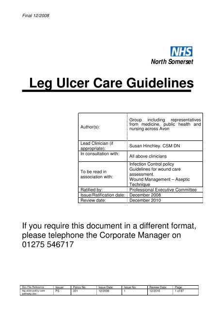 Leg Ulcer Assessment Chart