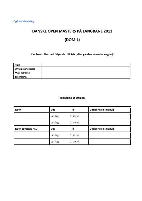 Danske Open Masters Mesterskaber 2011 - Dansk SvÃ¸mmeunion