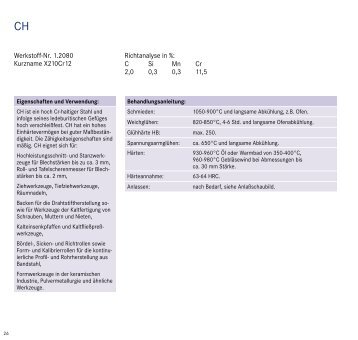 Werkstoff-Nr. 1.2080 Kurzname X210Cr12 Richtanalyse in %: C Si ...