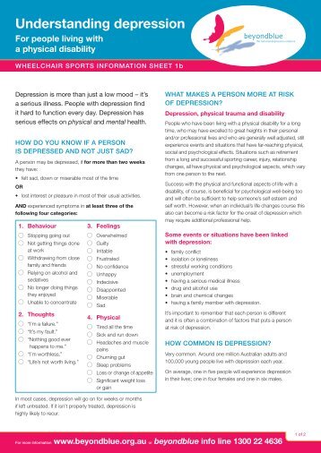 Depression Information Sheet 2 - Disability Sport and Recreation