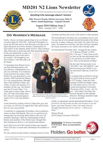 District N2 August 2010 Newsletter - Lions Clubs of District 201N2