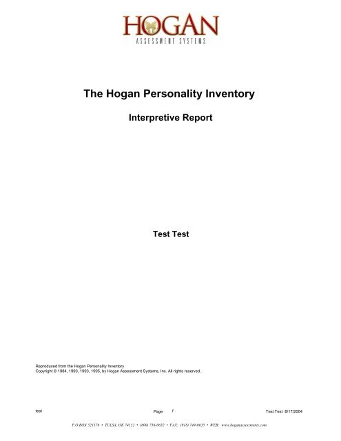 The Hogan Personality Inventory Interpretive ... - Psych Press