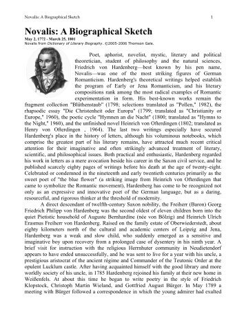 Novalis: A Biographical Sketch - Philosophy Project
