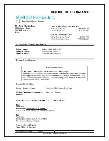 Makrolon LD Color B27 MSDS - Sheffield Plastics