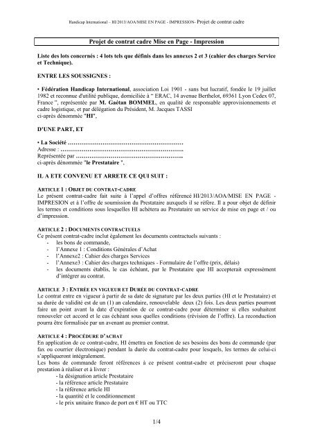 1/4 Projet de contrat cadre Mise en Page - Impression - Handicap ...