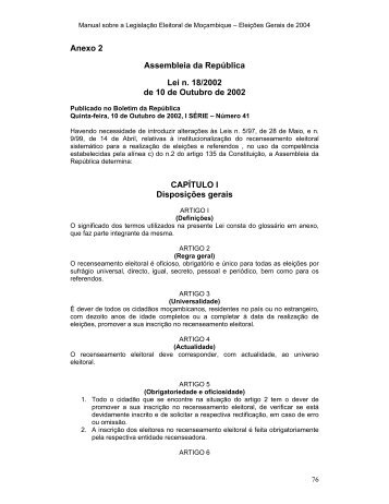 Anexo 2 Assembleia da RepÃºblica Lei n. 18/2002 de 10 de Outubro ...