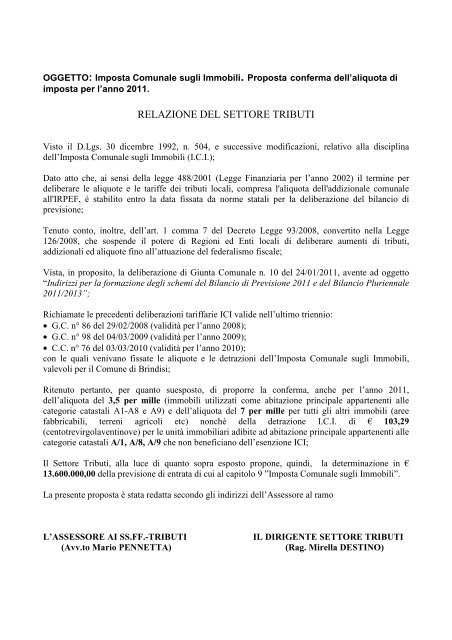 Delibera n. 56 del 07.03.2011 - Comune di Brindisi