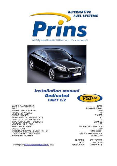 insignia sedan piston displacement - Prins