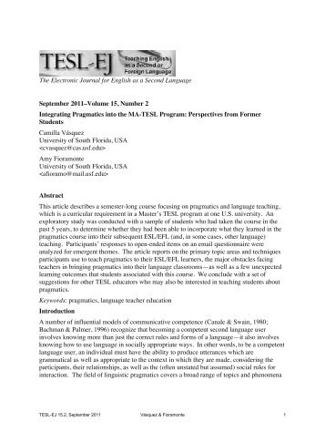 The Electronic Journal for English as a Second Language ... - TESL-EJ