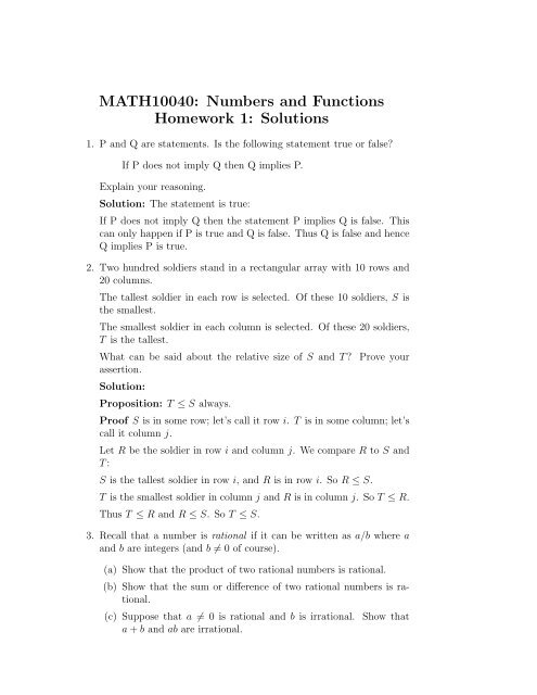 MATH10040: Numbers and Functions Homework 1: Solutions