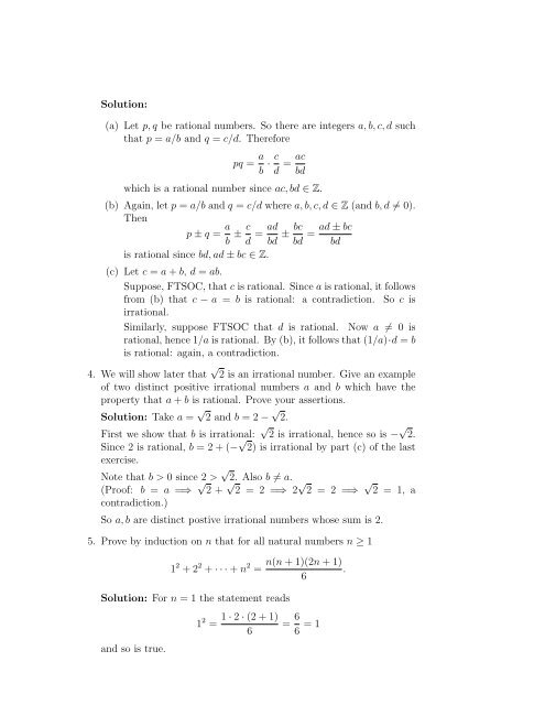 MATH10040: Numbers and Functions Homework 1: Solutions