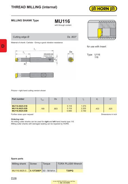 thread milling - Horn USA, Inc.