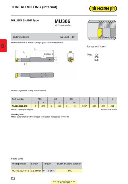 thread milling - Horn USA, Inc.
