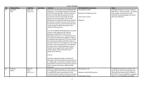 DRAFT IS-GPS-705A Comment Resolution Matrix - GPS.gov