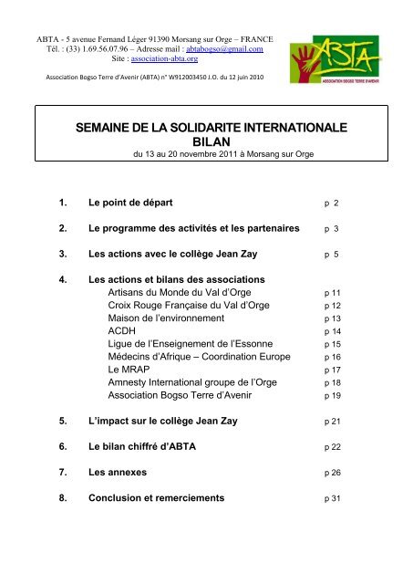 Bilan d'activitÃ© ABTA et partenaires SSI2011 - La Semaine de la ...