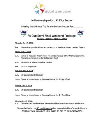 FA Cup Semi-Final Weekend Package - UK Elite Soccer