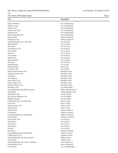 New Mexico League of Zoning Officials Paid Member List as of ...