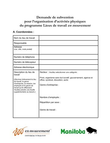 Demande de subvention pour l'organisation d'activités physiques du ...