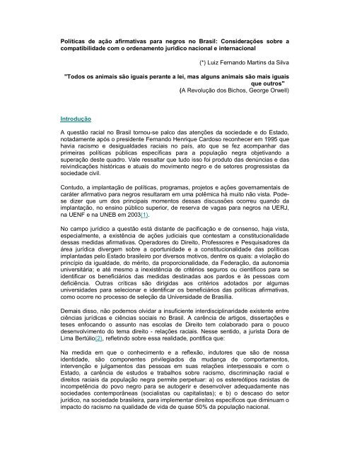 Políticas de ação afirmativas para negros no Brasil - Fundação ...