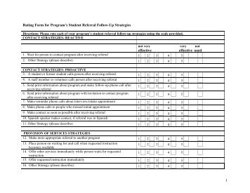 1 Rating Form for Program's Student Referral Follow-Up Strategies ...