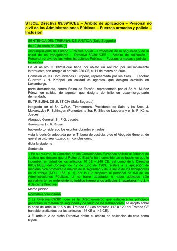STJCE. Directiva 89/391/CEE â Ãmbito de aplicaciÃ³n ... - elsindi.cat