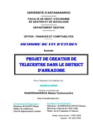 projet de creation de telecentre dans le district d'ankazobe - ThÃ¨ses ...
