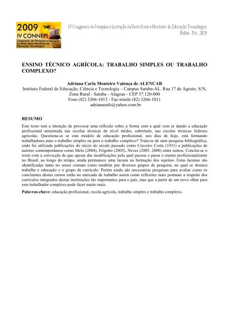 trabalho simples ou trabalho complexo? - Connepi2009.ifpa.edu.br