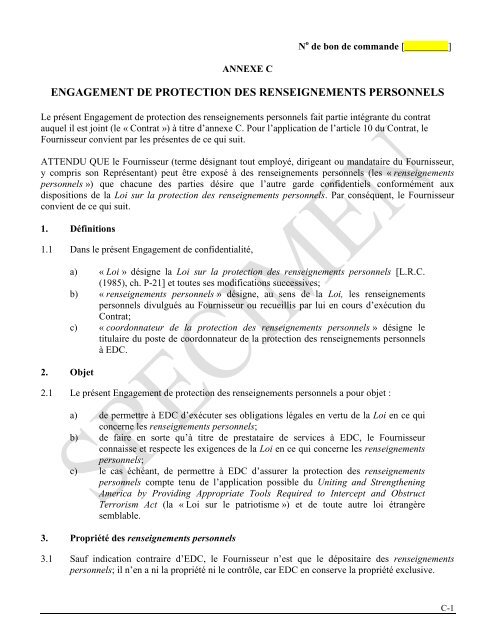 Contrat de services de formation - Specimen - Exportation et ... - EDC