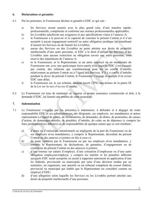 Contrat de services de formation - Specimen - Exportation et ... - EDC