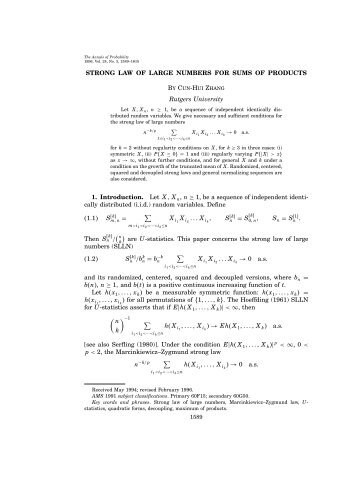 Strong law of large numbers for sums of products - Department of ...