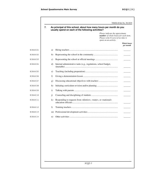 School Questionnaire Main Survey - IEA
