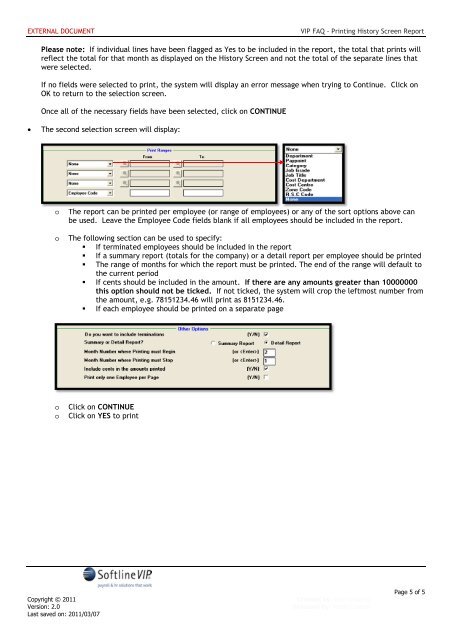 Premier - Printing the History Screen Report - VIP Payroll