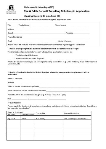 Application Form - Student Services - University of Melbourne