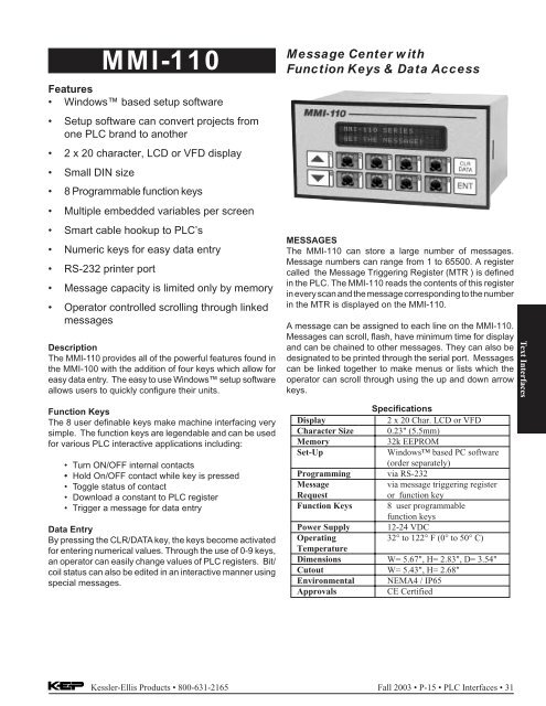 KEP Operator Interfaces INDEX - Norman Equipment Co.