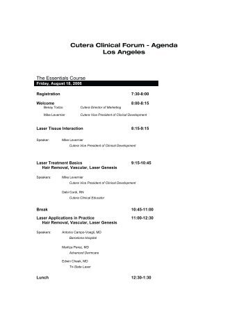 Cutera Clinical Forum - Agenda Los Angeles