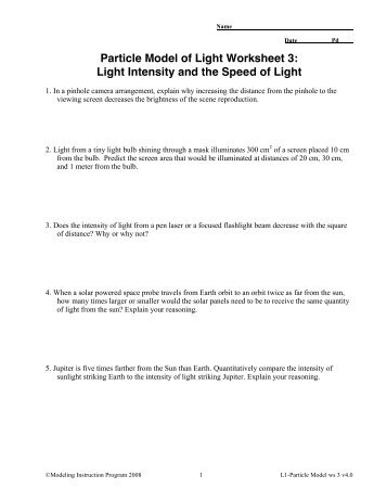 Particle Model of Light Worksheet 3: Light ... - Modeling Physics