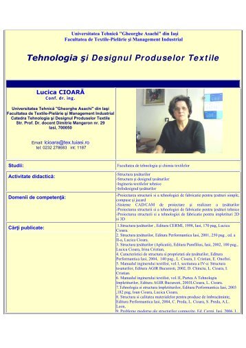 Cioara - Facultatea de Textile-Pielarie - Universitatea TehnicÄ ...