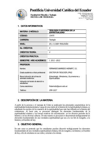 Teologia e Historia de la Espiritualidad - Pontificia Universidad ...