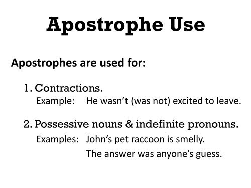 Workshop 7: Apostrophes, Faulty Predication