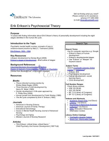 Erik Erikson's Psychosocial Theory - CoxHealth