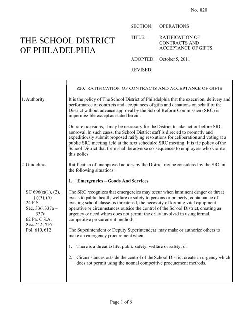 Ratification of Contracts and Acceptance of Gifts - The School ...
