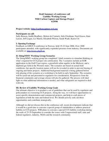 Draft Summary of conference call Liability Working Group WRI ...